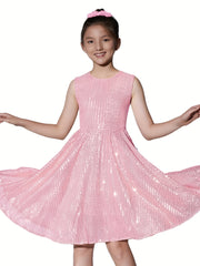Mebius Girls Sequin Dress Sleeveless Sparkling Special Occasion Kids Party Sequence Sparkling Dress Birthday 8-14 Years Old