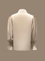 Women's Elegant Casual Shirt with Ruffled Collar & Button Front - 100% Polyester, Machine Washable, Solid Color, All-Season Versatile Top for Office & Casual Wear