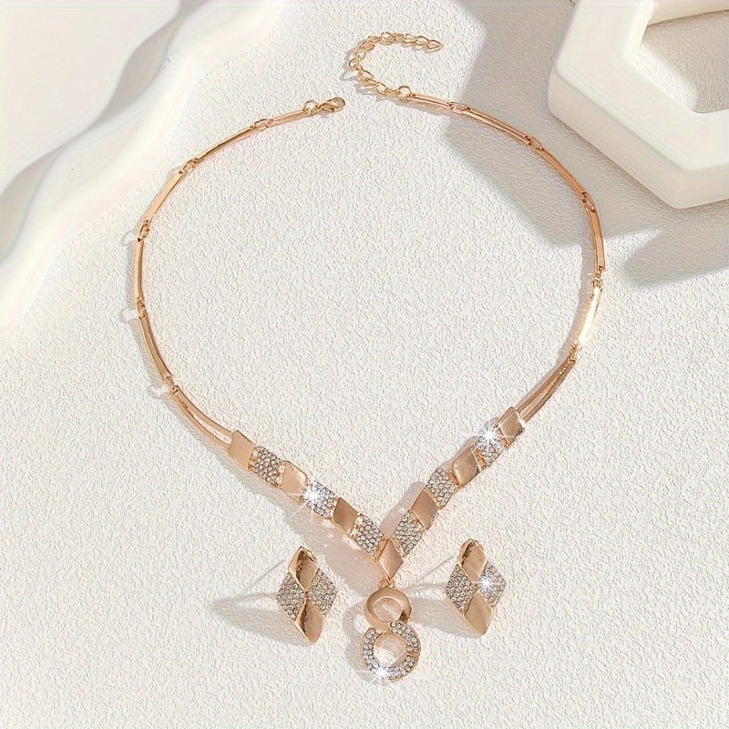SHOWLU FASHION 3-piece luxury jewelry set with 14K gold plating and natural stones, includes necklace, earrings, and bracelet.