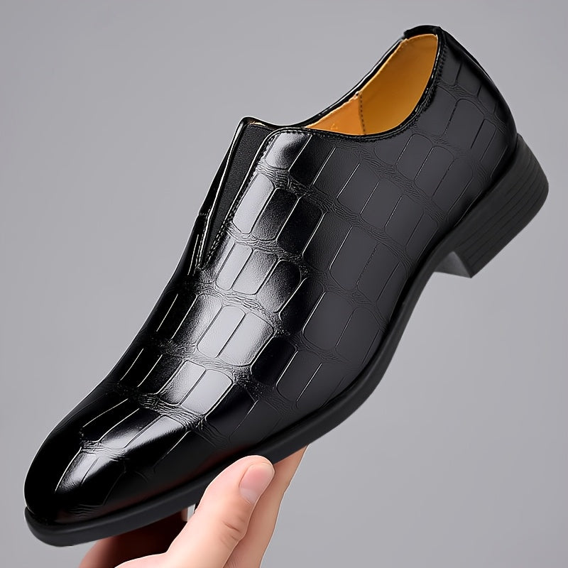 Men's brown gradient loafers with crocodile texture and square toe from SHOWLU FASHION STORE, showcasing stylish men's footwear.