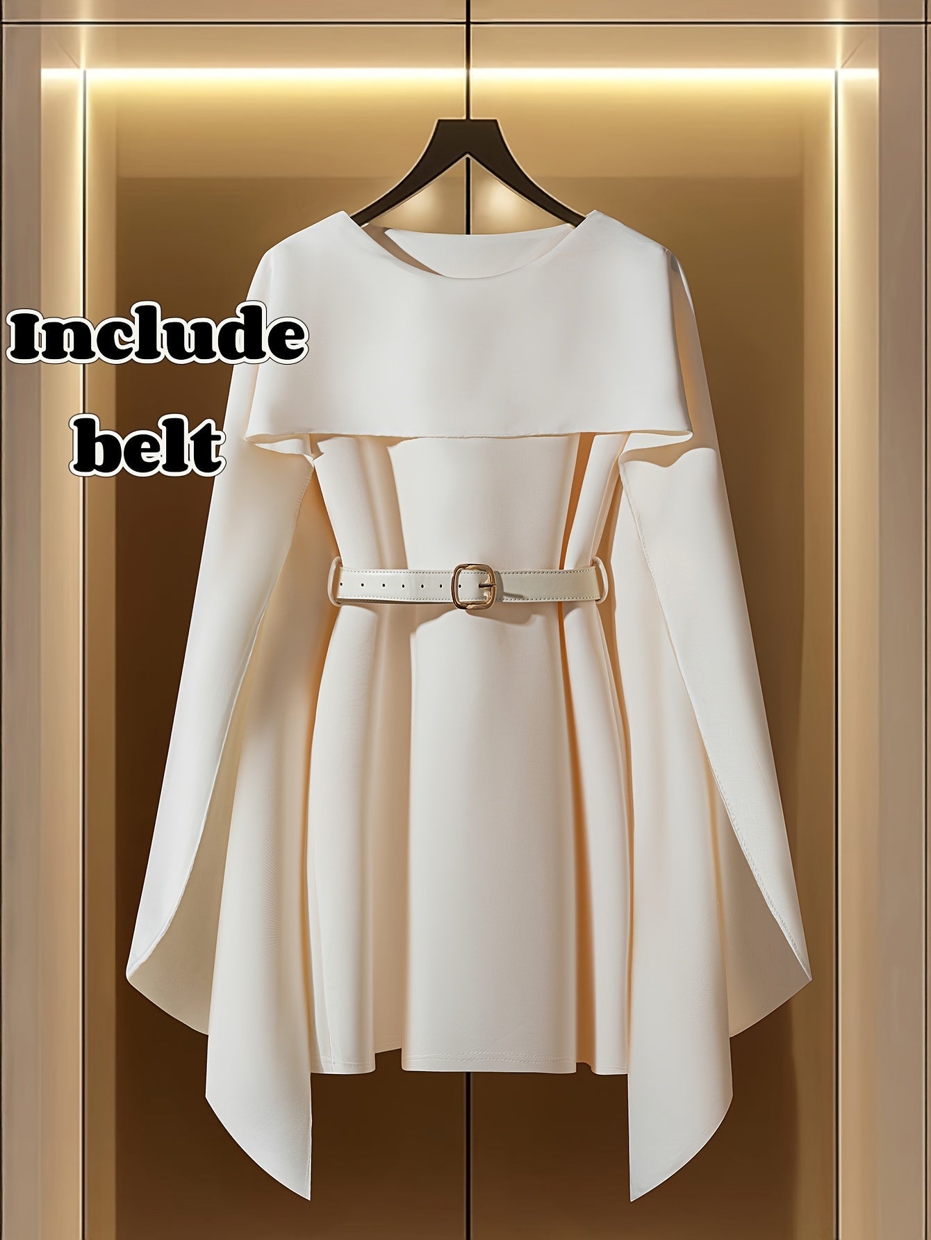 Apricot women's A-line dress by SHOWLU FASHION with puff sleeves and a belted midi design, perfect for stylish occasions.