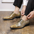 SHOWLU FASHION men's golden diamond pattern brogue loafers with pointed toes, stylish leather shoes for formal or casual wear.
