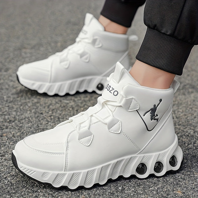 Showlu Mid-Top Basketball Sneakers with shock-absorbing PU leather, featuring stylish design and supportive cushioning.