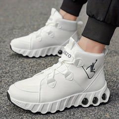 Sneakers, 1 Pair of Simple and Fashionable Mid-Top Basketball Shoes. Thickened Soft Shock Absorption, Wear-, Strong Grip PVC Sole. White/Black Solid Color PU Upper. Soft Breathable Lining. Suitable for All Seasons. Suitable f