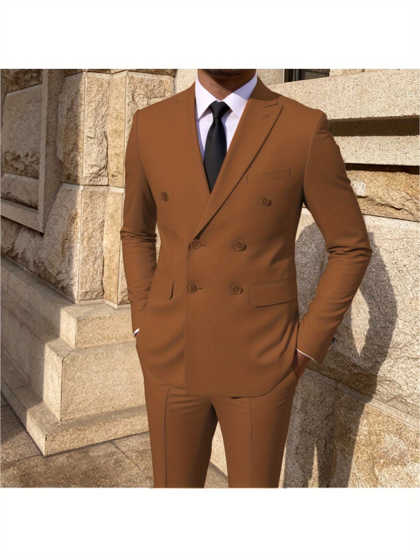 Men's SHOWLU 2-piece skinny fit suit in solid color, formal wedding attire with tailored blazer and matching trousers.
