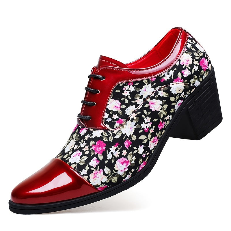 SHOWLU Men's floral lace-up loafers with pointed toe design, stylish dress shoes for formal or casual wear.