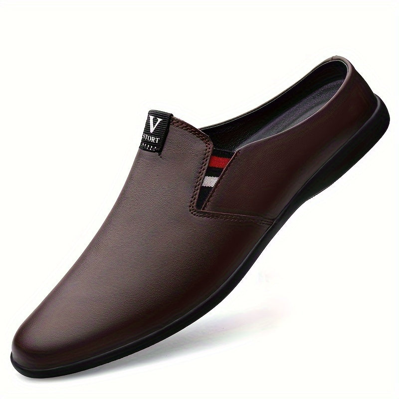 SHOWLU Men's split leather slip-on mules with breathable design, ideal for summer, featuring a stylish, comfortable footwear style.