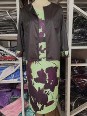 Female Suit 2025 Spring and summer New Solid Three Quarter Sleeve Top And Floral Print Package Hip Dress Two Piece Sets Fashion Suit Office 3d Flower Print Body Con African Skirt Sets Formal Elegant Women'S Sets