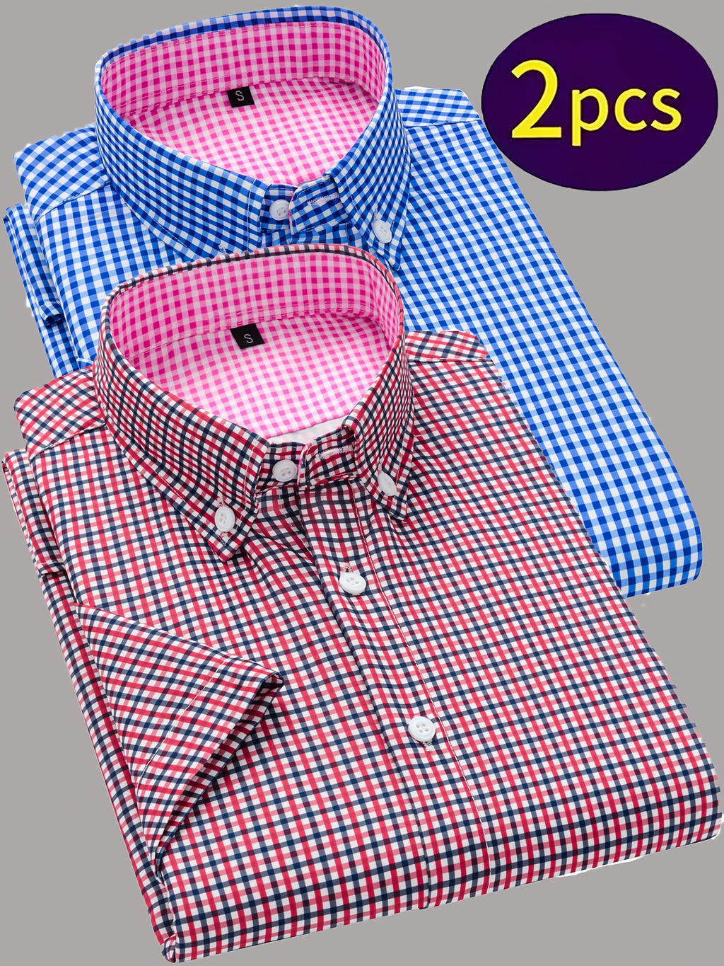 Showlu men's 2-piece summer casual short-sleeve button-up shirt set, featuring lightweight fabric and stylish design.