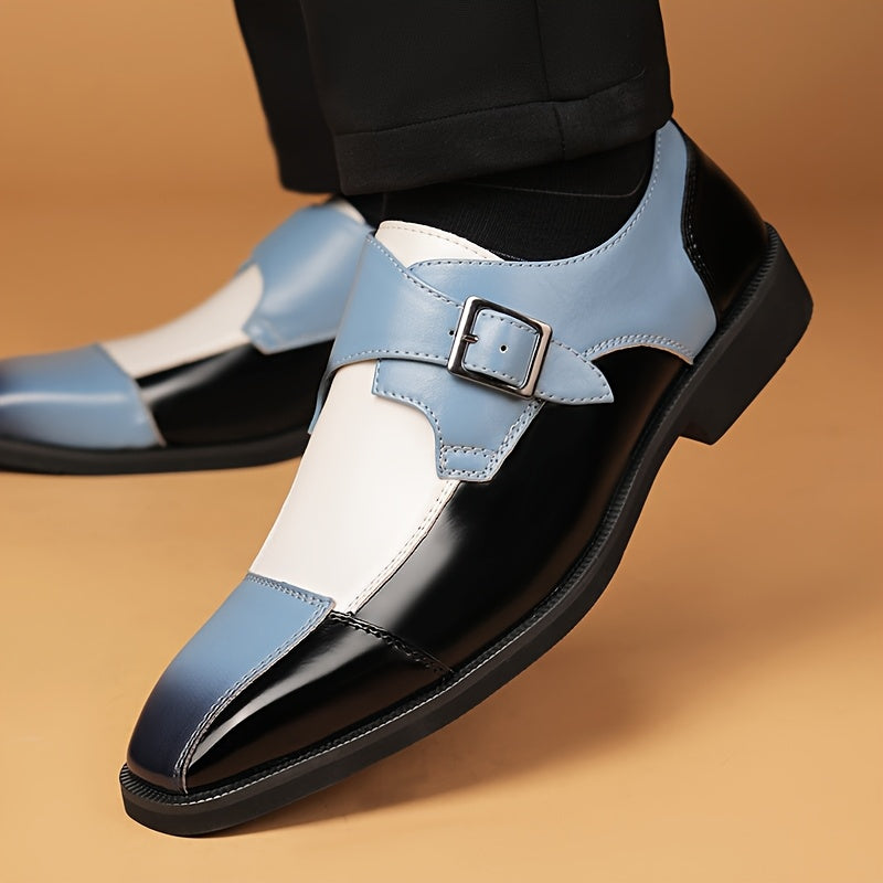 Men's plaid microfiber leather Oxford dress shoes with buckle, stylish footwear from SHOWLU FASHION STORE.