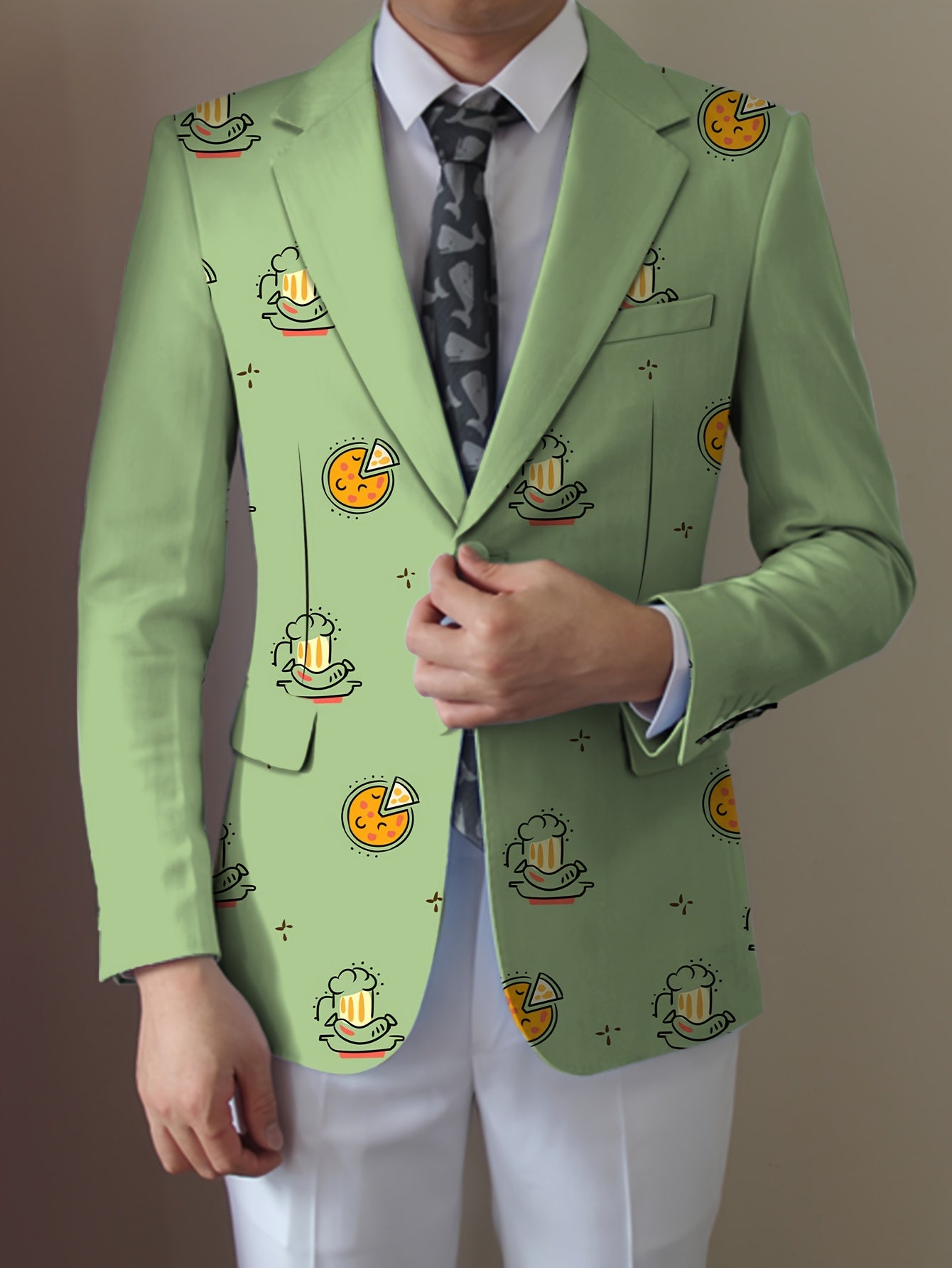Men's casual blazer by SHOWLU FASHION STORE, food cartoon pattern, regular fit lapel suit jacket, stylish and comfortable.