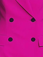 Women'S Bright Pink Long Sleeve Blazer Dress - Elegant Mid-Length Office & Casual Style with Double-Breasted Notch Lapel, Polyester Blend, Spring/Summer Collection, Versatile Fashion | Notch Lapel Dress | Structured Fit
