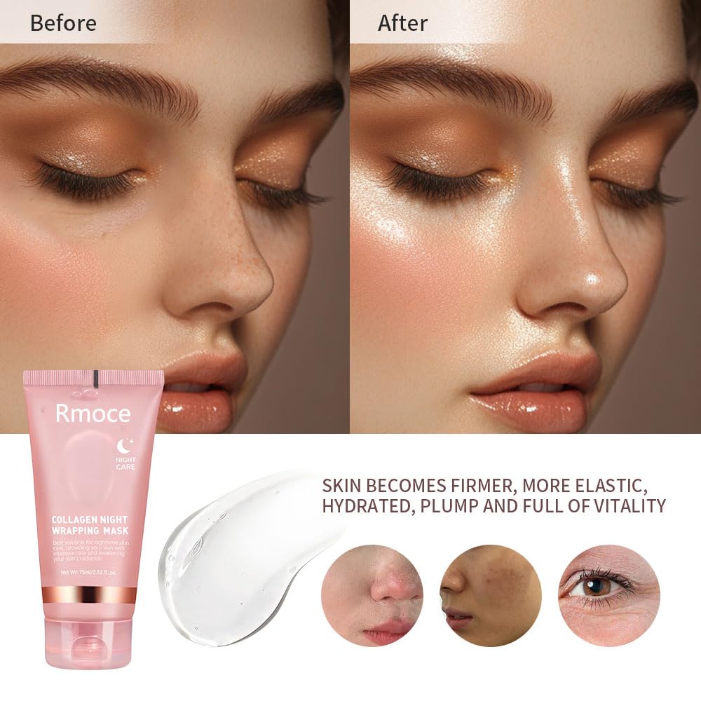 Stone's Store collagen peel-off mask applied on face, showing smooth, clear skin underneath after removal.