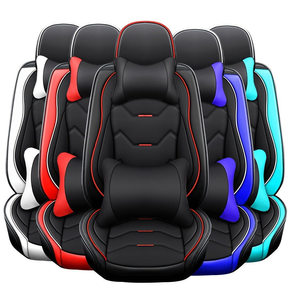 Faux leather car seat covers in black for five seats, universal fit, designed by Showlu Fashion Store for a stylish interior upgrade.