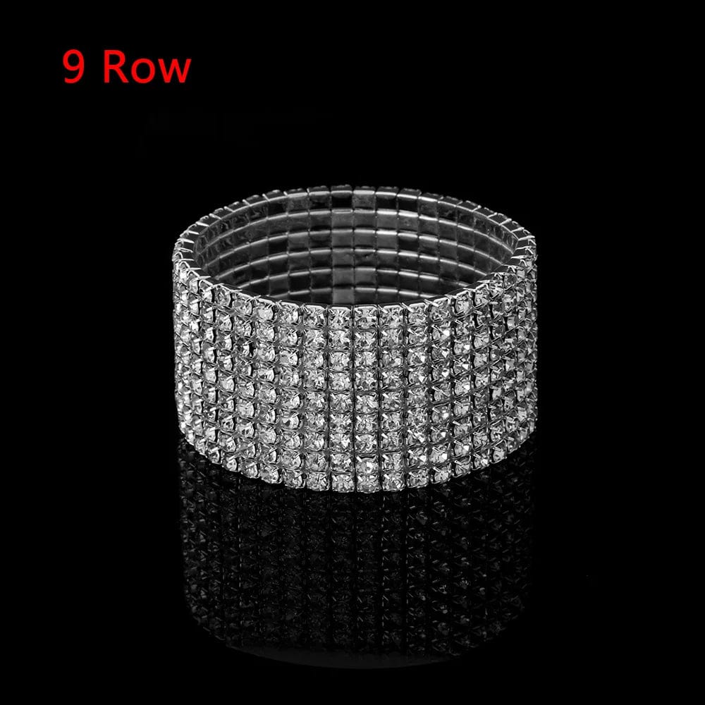 Showlu Austria crystal stretch bracelet for women, shiny cuff bangle with clear crystals, elegant jewelry for special occasions
