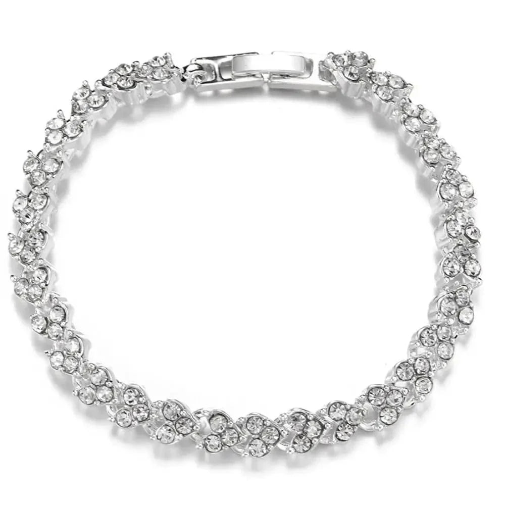 Shiny Austria crystal stretch bracelet for women, elegant cuff bangle with sparkling crystals, perfect for weddings and special occasions.
