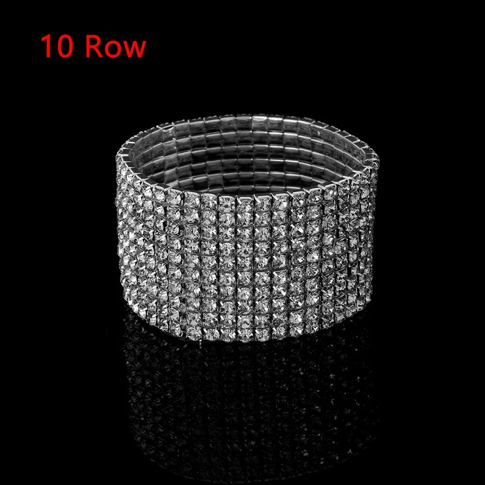 Showlu Austria Crystal Stretch Bracelet for women, shiny cuff bangle with sparkling crystals and elegant design.