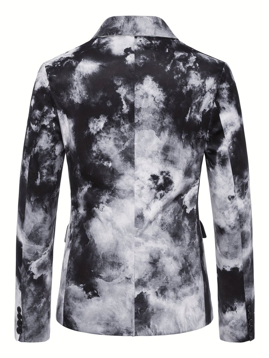 Men's gradient print skinny fit blazer with polyester lapel, button closure, casual style, woven fabric, suitable for night outings