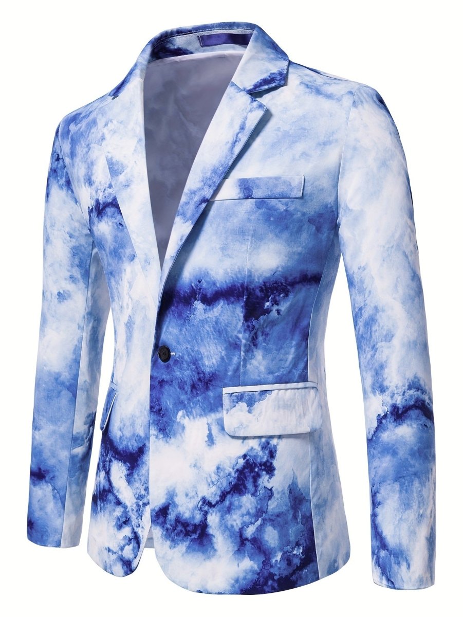 Men's gradient print skinny fit blazer from SHOWLU FASHION STORE with polyester lapel, button closure, casual style, and woven fabric.