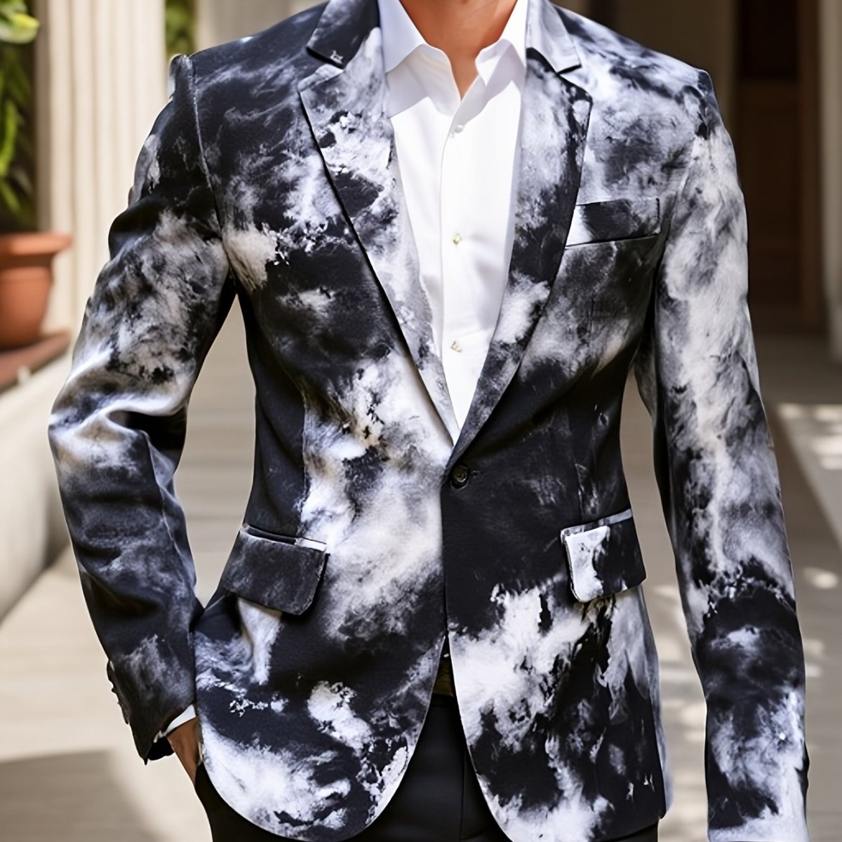SHOWLU Men's gradient print skinny fit blazer with lapel collar, button closure, casual polyester fabric for night outings