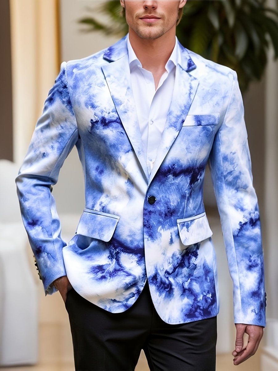 Men's gradient print skinny fit blazer with polyester lapel, button closure, casual style, from SHOWLU FASHION STORE.