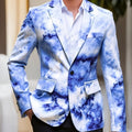 Men's gradient print skinny fit blazer with lapel collar, polyester fabric, button closure, casual style, from SHOWLU FASHION STORE.