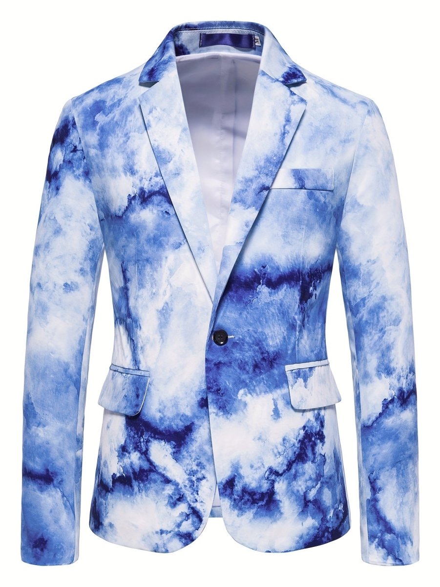SHOWLU Men's gradient print skinny fit blazer with polyester lapel, button closure, and casual woven fabric for stylish night outings.