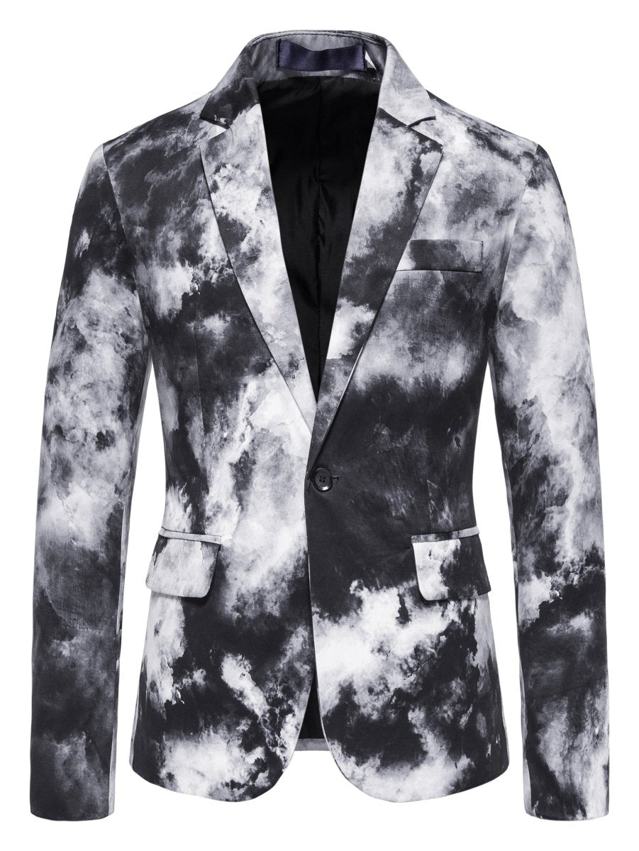 Men's gradient print skinny fit blazer with polyester lapel collar, button closure, and woven fabric from SHOWLU FASHION STORE.
