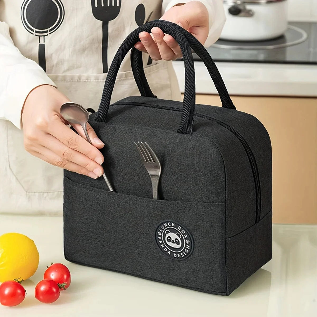 Showlu insulated lunch box bag made of thickened polyester, portable bento tote for students, with a sleek, durable design.