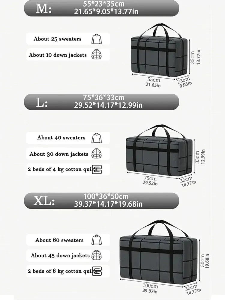 Large black Oxford cloth storage bag with heavy-duty zipper, dustproof and moisture-proof for versatile organization.