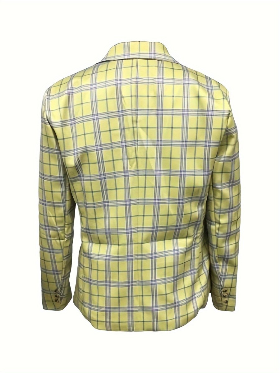 [1pc Lightweight Checkered Blazer] 1pc Men'S Casual Checkered Blazer, Lightweight Polyester Suit Jacket with Lapel Collar, Non - Stretch Fabric, Regular Fit for Spring/Autumn - Business Style - SHOWLU FASHION STORE