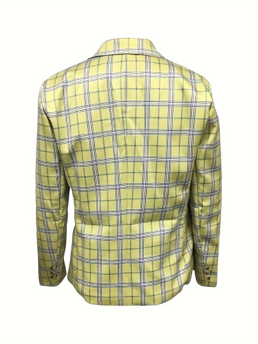 SHOWLU men's checkered blazer with lapel collar, lightweight polyester fabric, regular fit, suitable for casual and spring wear.