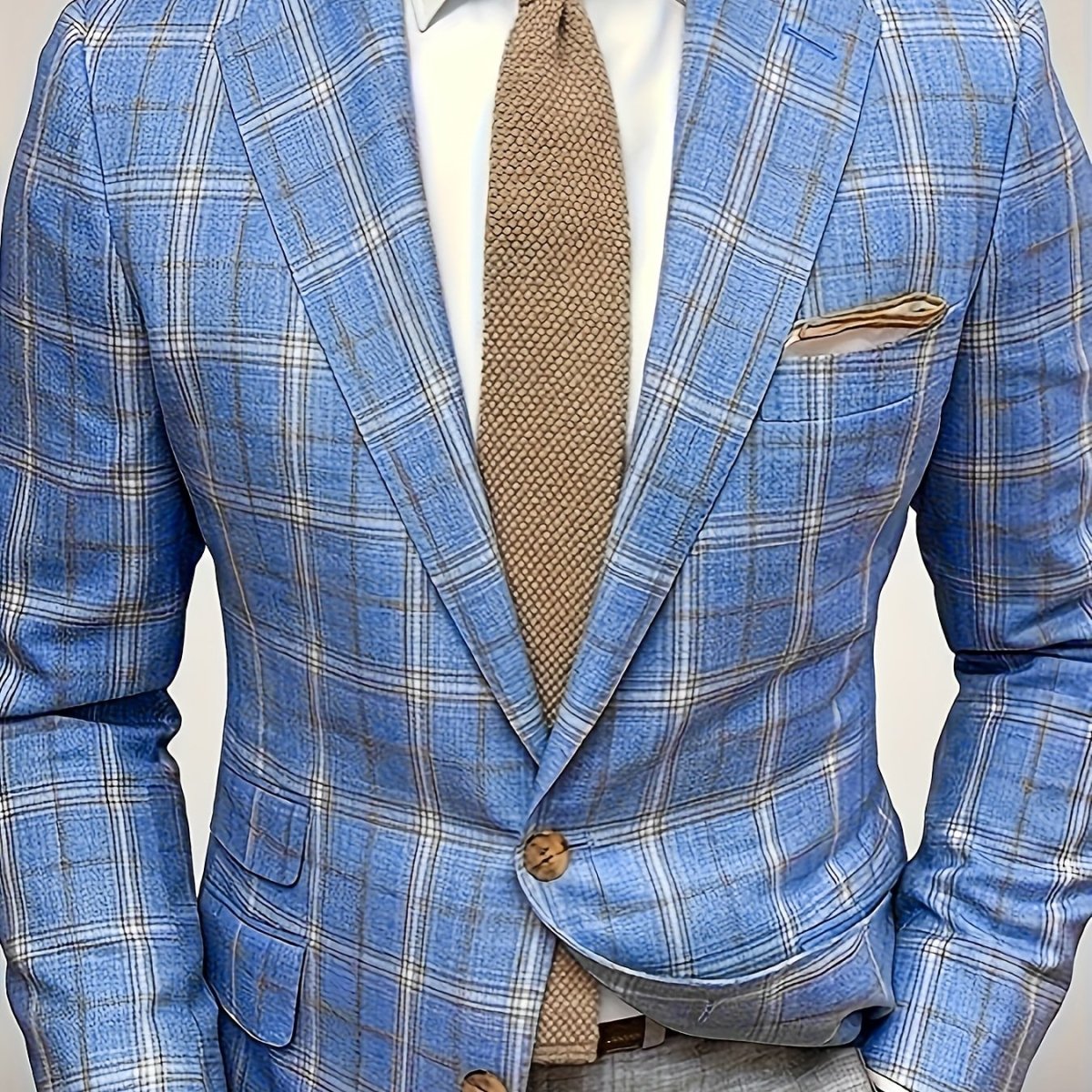 [1pc Lightweight Checkered Blazer] 1pc Men'S Casual Checkered Blazer, Lightweight Polyester Suit Jacket with Lapel Collar, Non - Stretch Fabric, Regular Fit for Spring/Autumn - Business Style - SHOWLU FASHION STORE