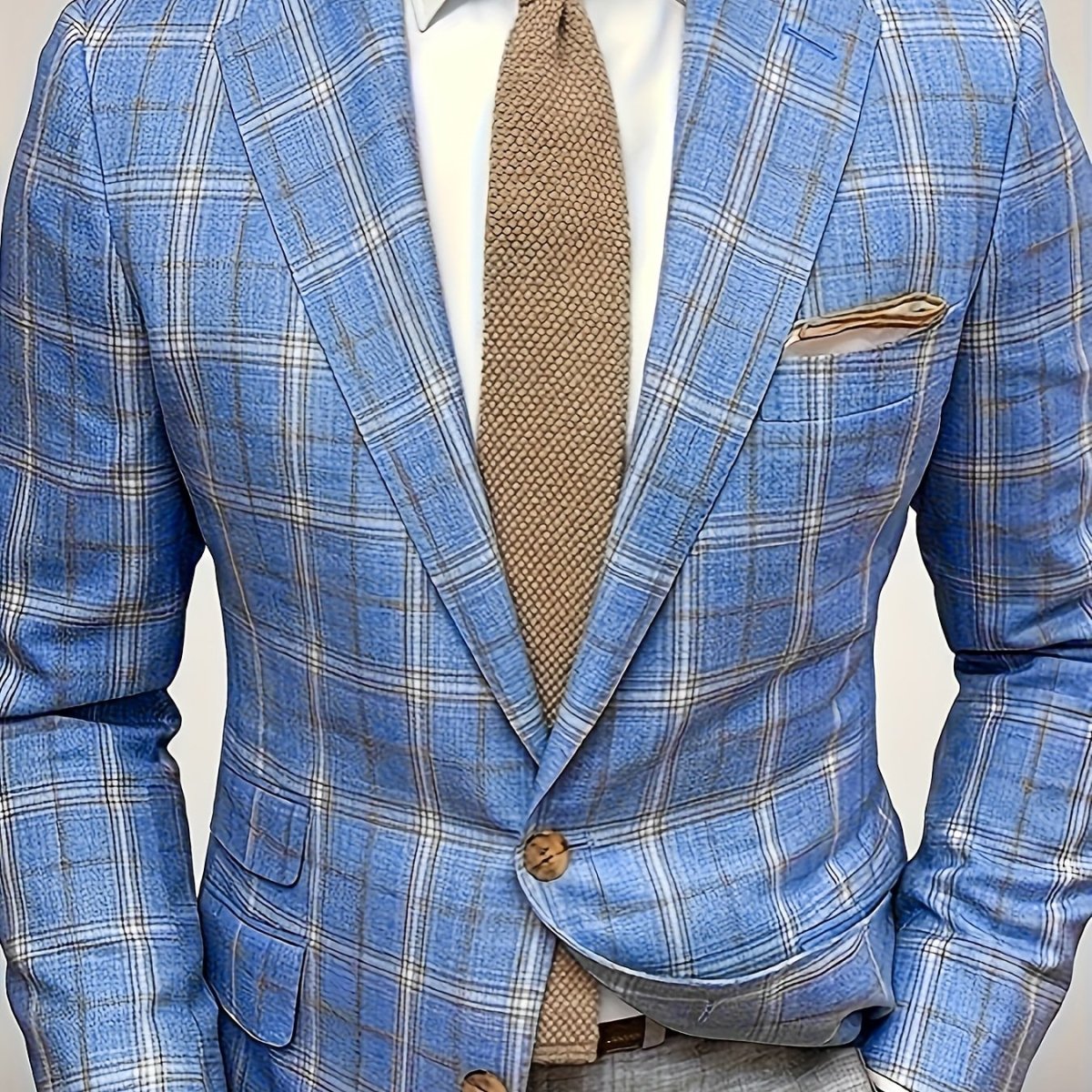 SHOWLU Men's checkered blazer in lightweight polyester, casual suit jacket with lapel collar, regular fit for spring.