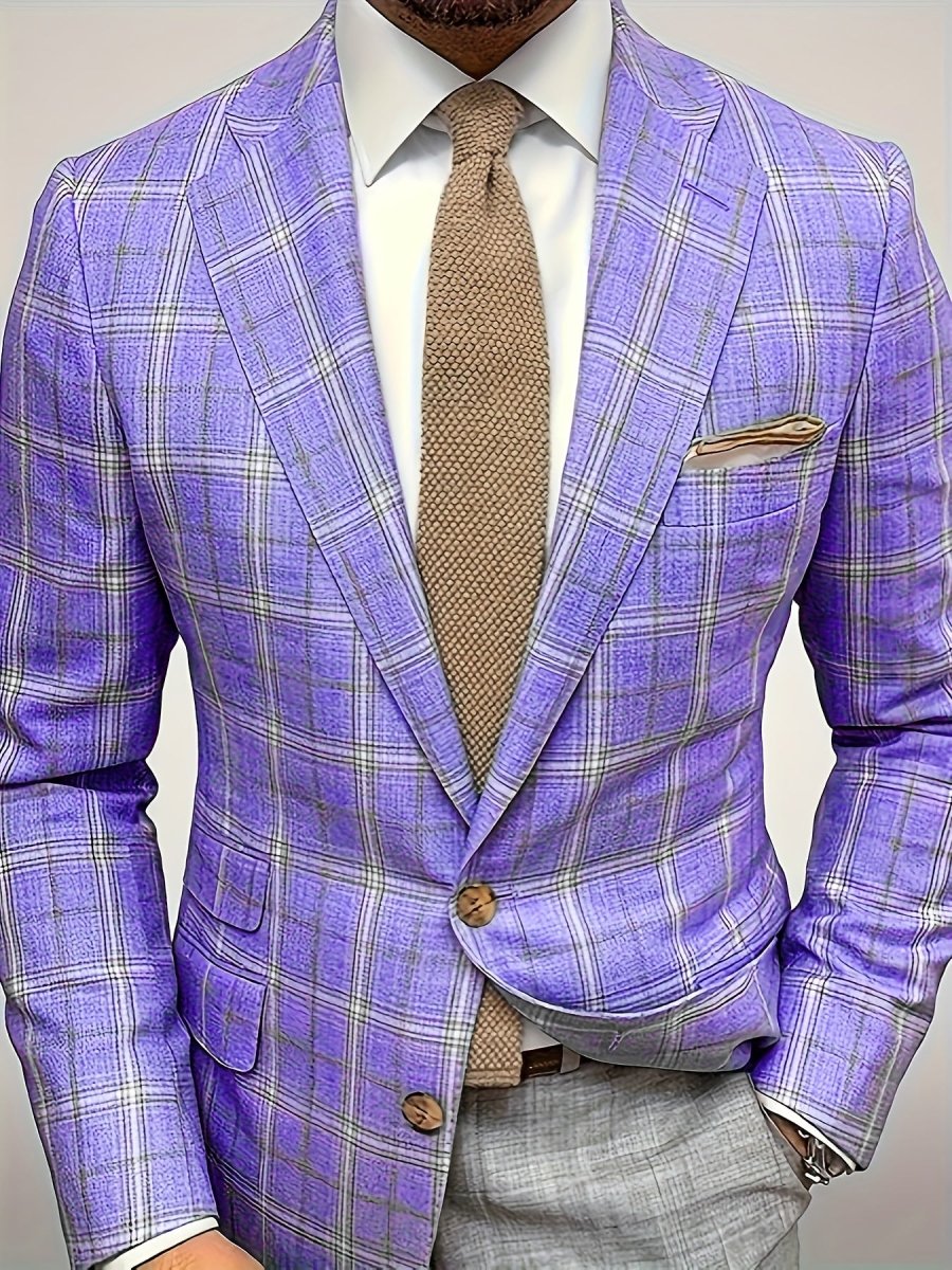 Lightweight men's checkered blazer by SHOWLU FASHION STORE with lapel collar, regular fit, casual style, made from polyester fabric.