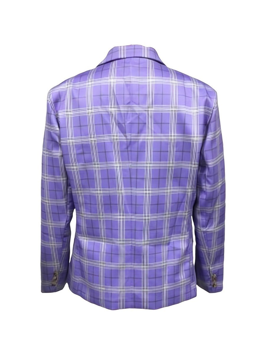 Lightweight checkered blazer for men with lapel collar, regular fit, casual suit jacket in polyester fabric for spring.