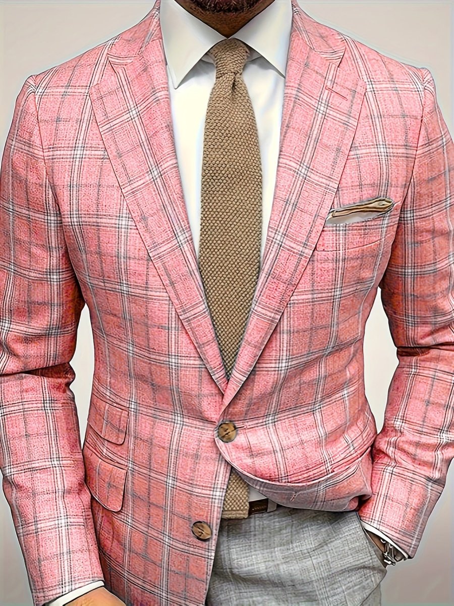 Lightweight men's checkered blazer from SHOWLU FASHION STORE, casual suit jacket with lapel collar, regular fit, polyester fabric.