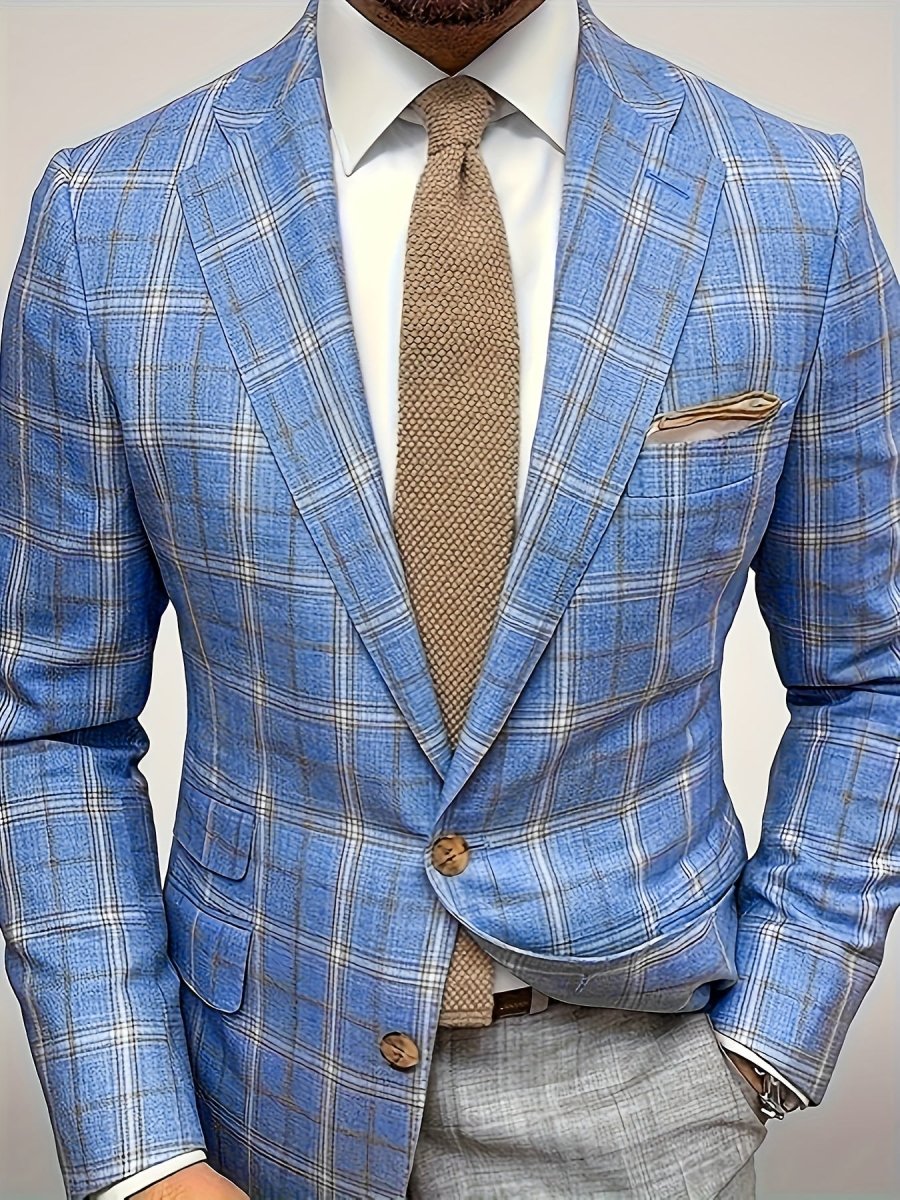Men's lightweight checkered blazer from SHOWLU FASHION STORE, regular fit suit jacket with lapel collar, casual polyester material.