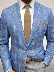 [1pc Lightweight Checkered Blazer] 1pc Men'S Casual Checkered Blazer, Lightweight Polyester Suit Jacket with Lapel Collar, Non - Stretch Fabric, Regular Fit for Spring/Autumn - Business Style - SHOWLU FASHION STORE