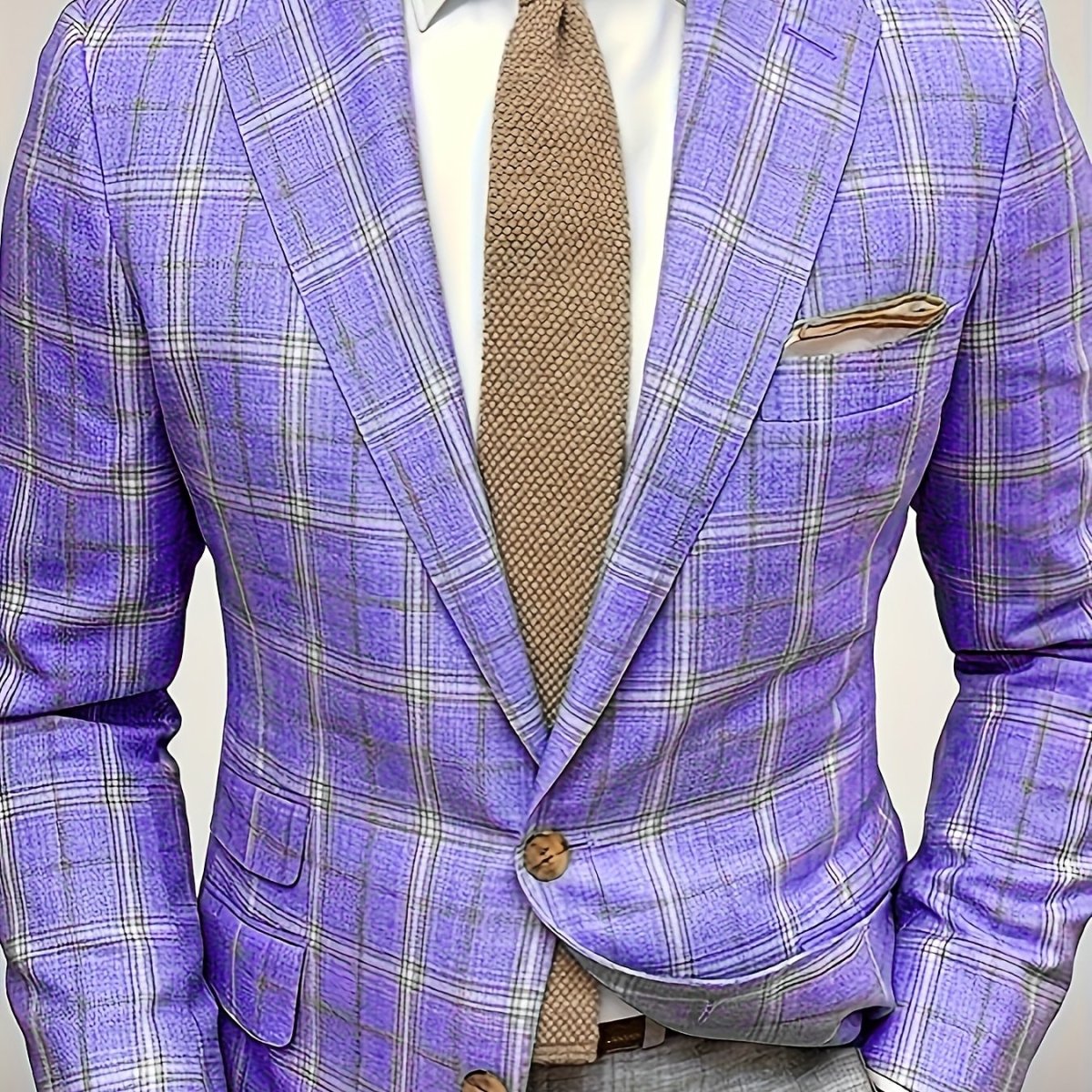 Lightweight men's checkered blazer with lapel collar, casual fit, polyester fabric, suitable for spring, from SHOWLU FASHION STORE