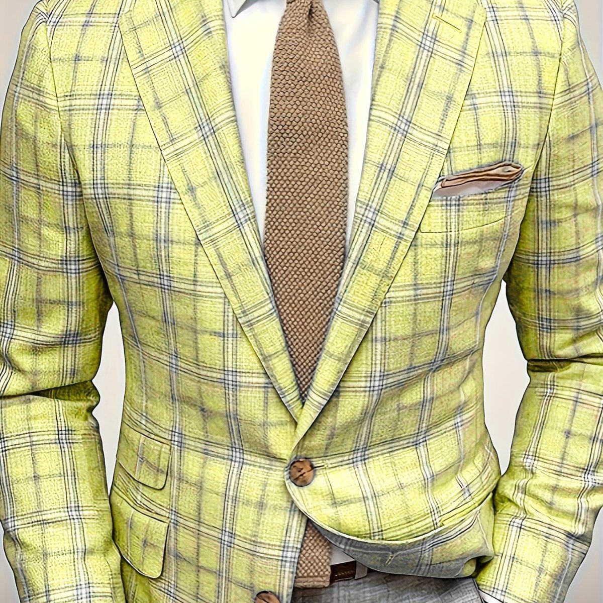 Lightweight men's checkered blazer by SHOWLU FASHION STORE, regular fit suit jacket with lapel collar, casual style, polyester fabric.