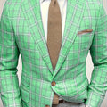 SHOWLU Men's lightweight checkered blazer with lapel collar, regular fit, polyester fabric, suitable for casual and spring wear.