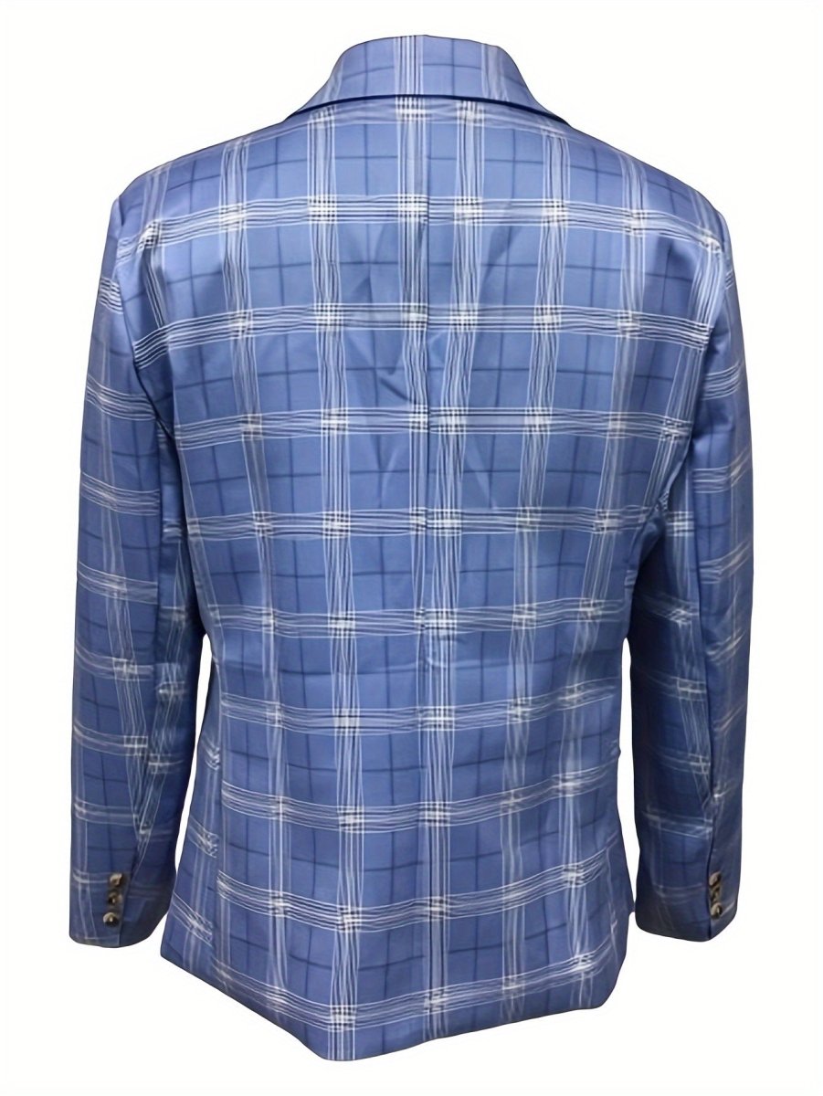 SHOWLU Men's lightweight checkered blazer, casual suit jacket with lapel collar, regular fit, polyester fabric, ideal for spring.