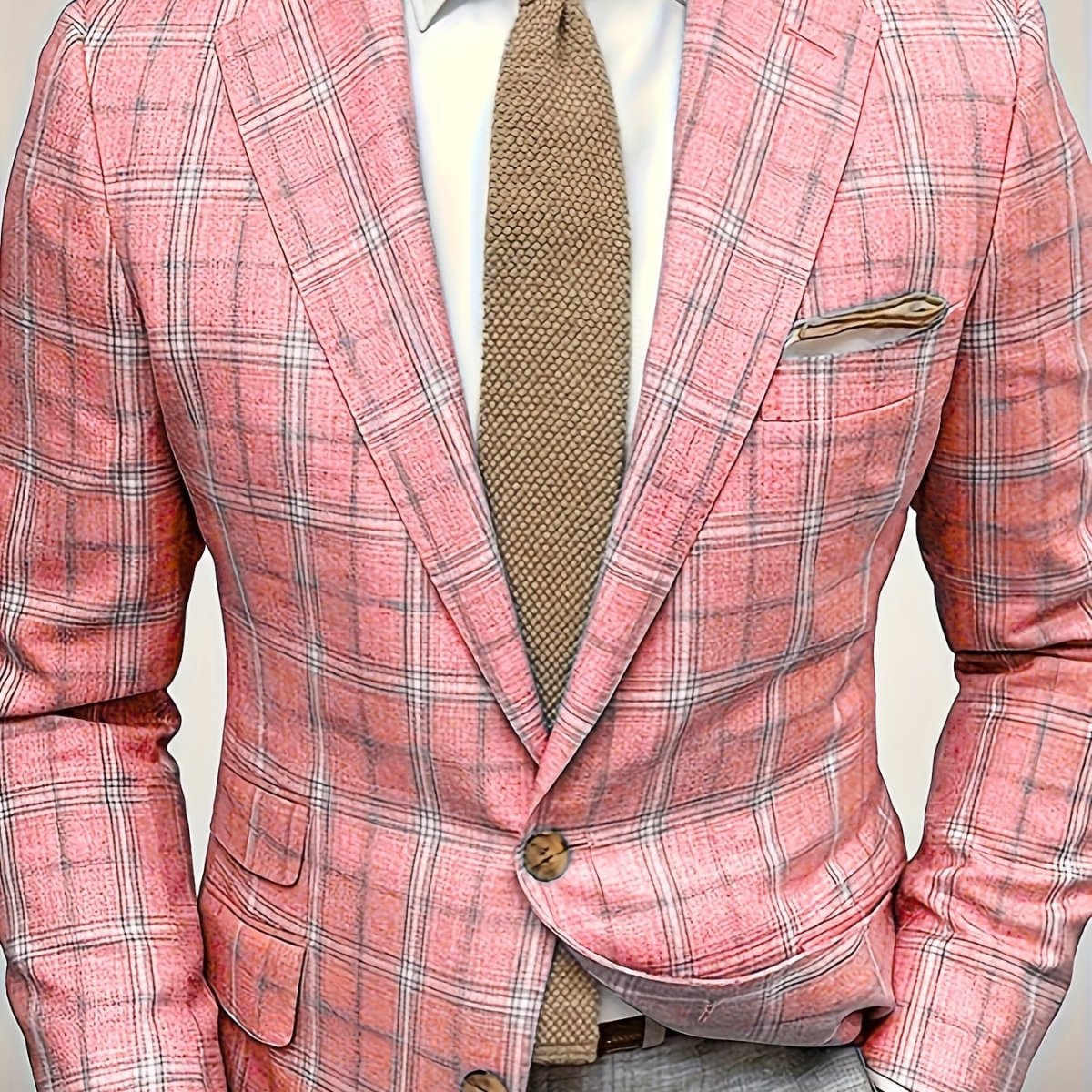 Lightweight men's checkered blazer with lapel collar, regular fit, polyester fabric, casual style for spring by SHOWLU FASHION STORE.