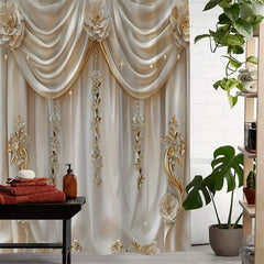 1pc Luxury Floral Drapery Pattern Shower Curtain With Hooks, Waterproof Bathroom Partition Curtain, Bathroom Accessories, Home D - SHOWLU FASHION STORE