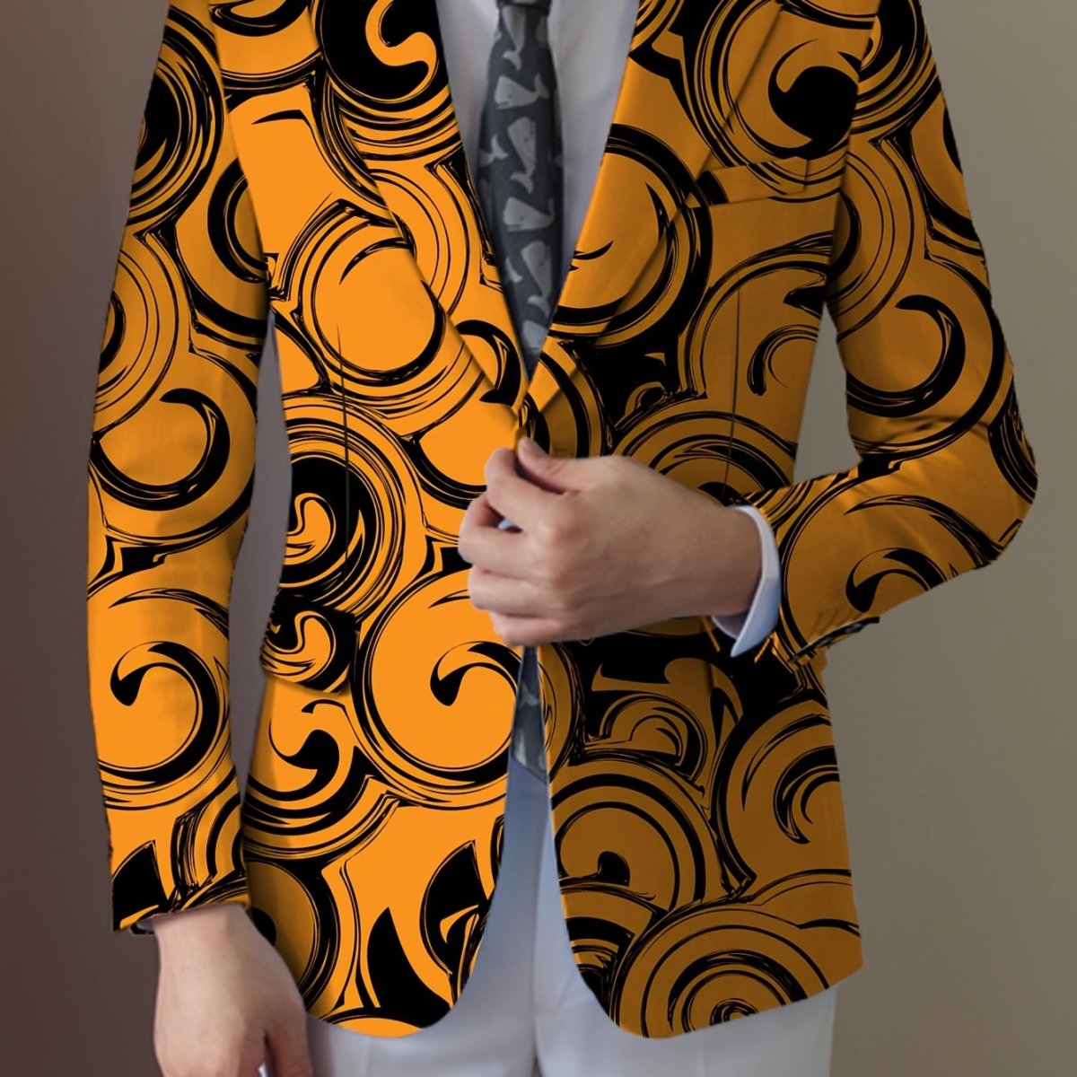 Men's casual blazer by SHOWLU FASHION STORE, regular fit polyester woven jacket with lapel collar, button detail, and subtle print.