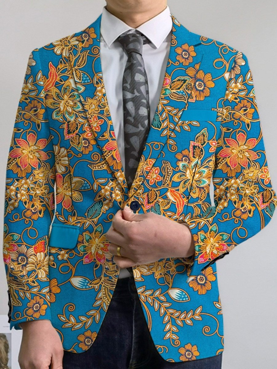 SHOWLU FASHION men's floral print blazer with lapel collar, casual fit, polyester-woven fabric, button detail, all-season style