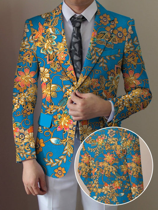 1pc Men's Floral Print Blazer, Casual Polyester Suit Jacket with Lapel Collar, All - Season Regular Fit Woven Fabric, Button Detail - 95% Polyester 5% Elastane, Pattern - SHOWLU FASHION STORE