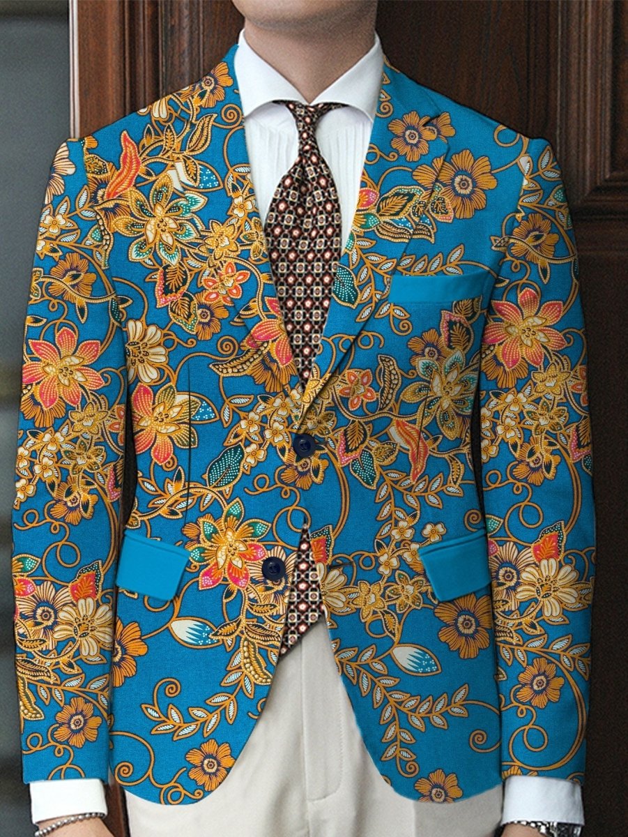 Men's floral print blazer by SHOWLU FASHION, casual suit jacket with lapel collar, regular fit, polyester blend fabric, button detail.