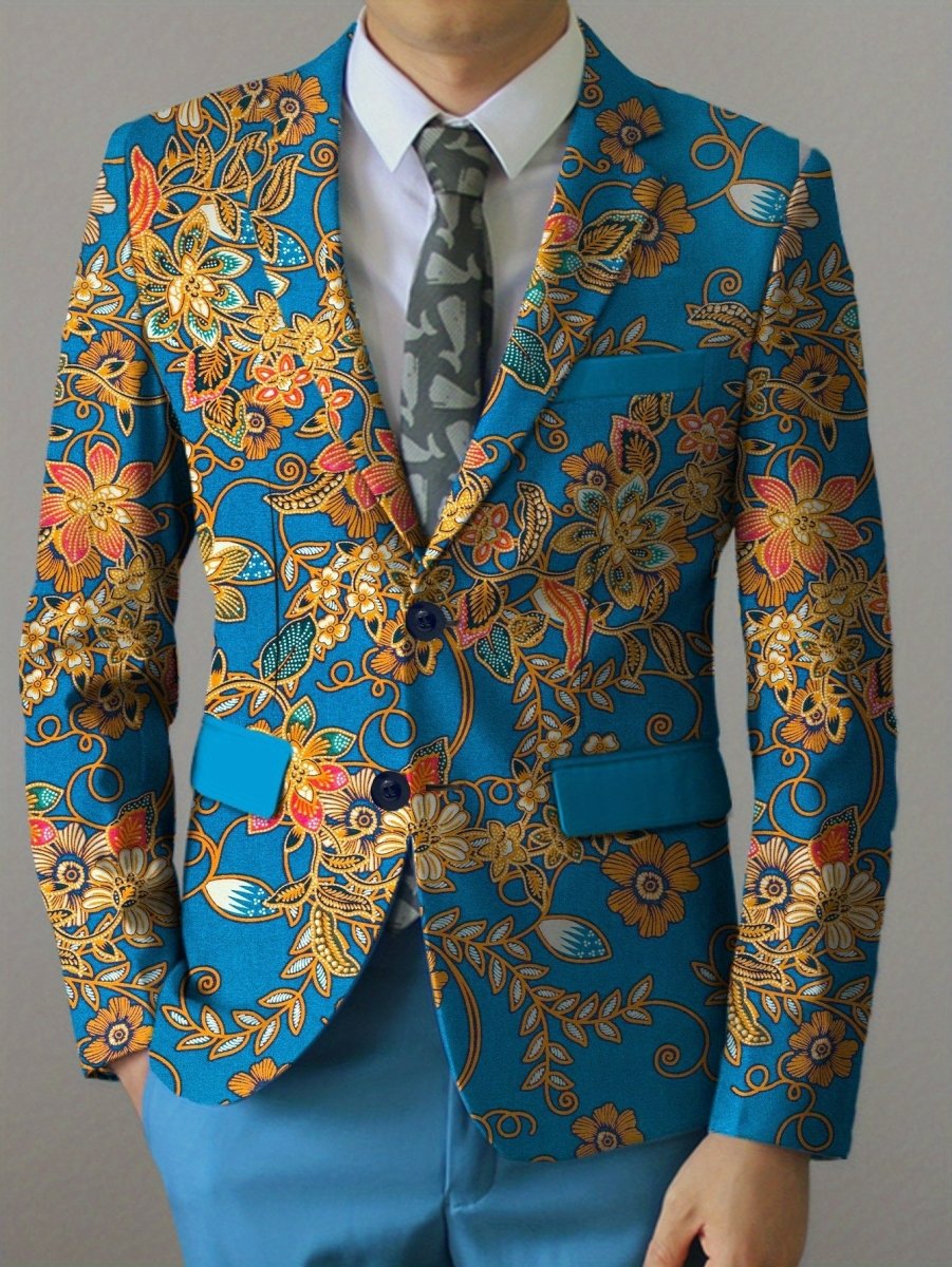 Men's floral print blazer by SHOWLU FASHION, casual suit jacket with lapel collar, polyester woven fabric, button detail, regular fit.